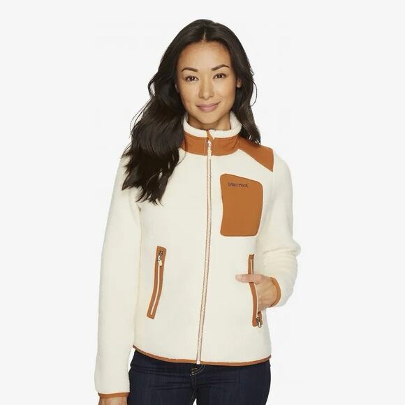 Marmot Wiley Polartec Sherpa Fleece Jacket Cream Brown Full Zip XS Gorpcore Cozy - Picture 2 of 13